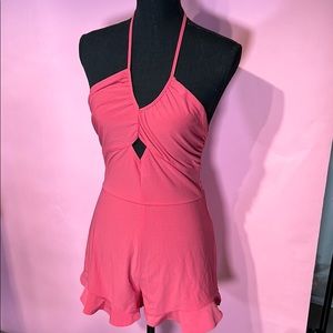 Pink Romper With Ruffle Trim